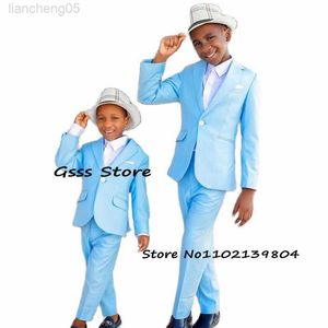 Kledingsets zomer nieuw 2022 pak voor jongens bruiloft smoking tuxedo lichtblauw pak 2 -delige kind formele blazer broeken set kom enfant Garon W0224