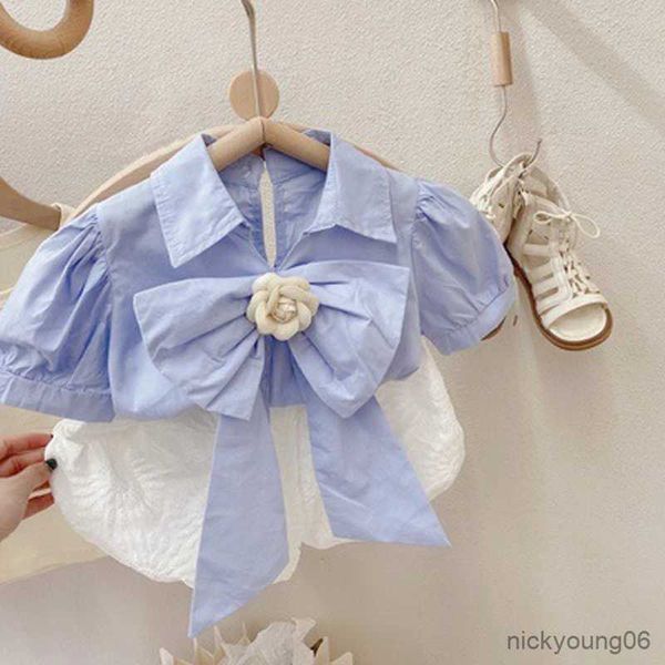 Ensembles de vêtements Été nouvelles filles ensembles de vêtements fleurs grand nœud chemise + short citrouille deux pièces ensemble mode enfants tenue enfants filles vêtements