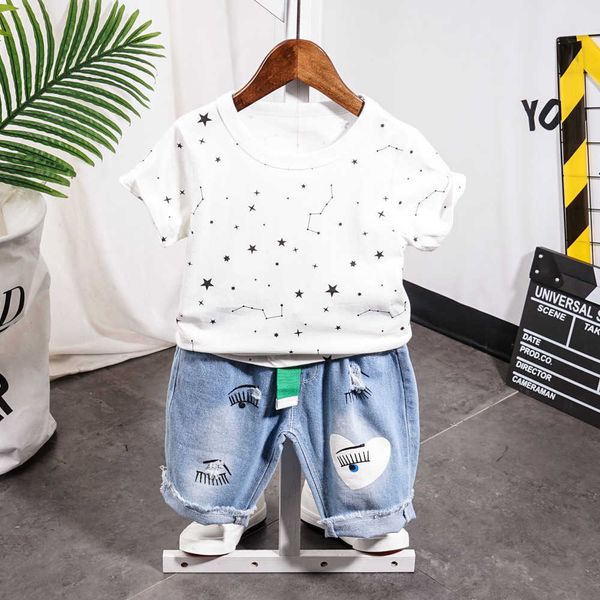 Conjuntos de ropa Summer Nuevo libre Niños para niños Juego de ropa de niños para niños Niños para niños Asiento Estrella de la estrella Jeans rasgados