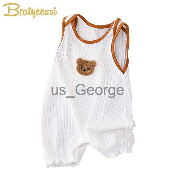 Conjuntos de ropa Verano Recién nacido Mameluco Oso blanco Monos de bebé Sin mangas Muselina suave Infantil Niños Niñas Ropa Ropa de dormir para niños pequeños Ropa para niños J230630