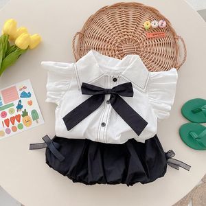 Kledingsets Zomerprinsesstoffen Set Kinderen Lovely Bowknot Mouwloze Shirt Buds Shorts 2pc Pak Kids Vestidos Outfits