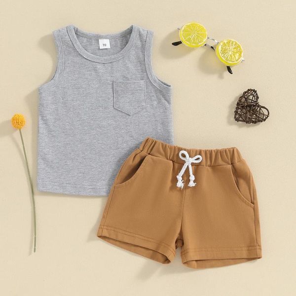 Vêtements Ensembles de bébés sans manches d'été Set Soft Casual Casual Top Top avec un short de taille élastique deux pièces