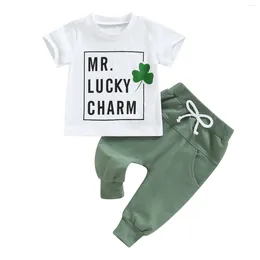 Kledingsets Summer St. Patrick's Day Kids Toddler Baby Girl Boy Lucky Sweatshirt Top Clover Pants Set