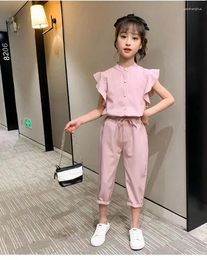 Ensembles de vêtements Costume d'été pour filles 2023 Bébé T-shirt à manches courtes Pantalon ample Ensemble deux pièces Enfants mignons 5 4 6 8 10 12 14 ans