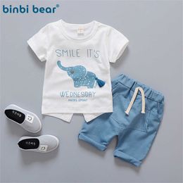 Ensembles de vêtements Été Enfant Bébé Garçon Vêtements Nouveau-Né Vêtements Pour Bébés Éléphant À Manches Courtes T-shirts Hauts Pantalons Rayés Enfants Costumes De Jogging W230210