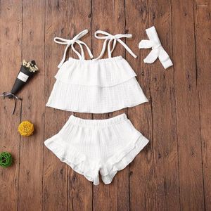 Vêtements Ensembles d'été pour tout-petit bébés filles vêtements décontractés à volants infantile lacets en haut de short top short en coton