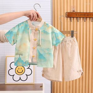 Ensembles de vêtements Summer Toddler Boy Tenits 2024 Chinois Style Full Imprimé Shirts et shorts à manches courtes et à manches