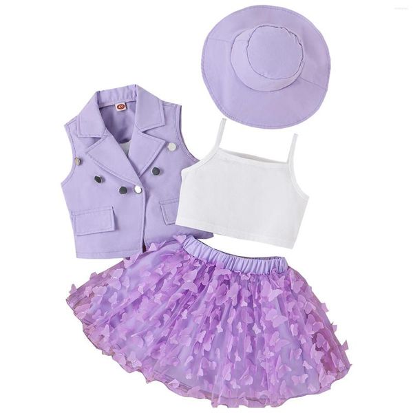 Ensembles de vêtements été enfant en bas âge filles sans manches manteau blanc gilet papillon Tulle jupe chapeau quatre pièces tenues ensemble pour enfants vêtements