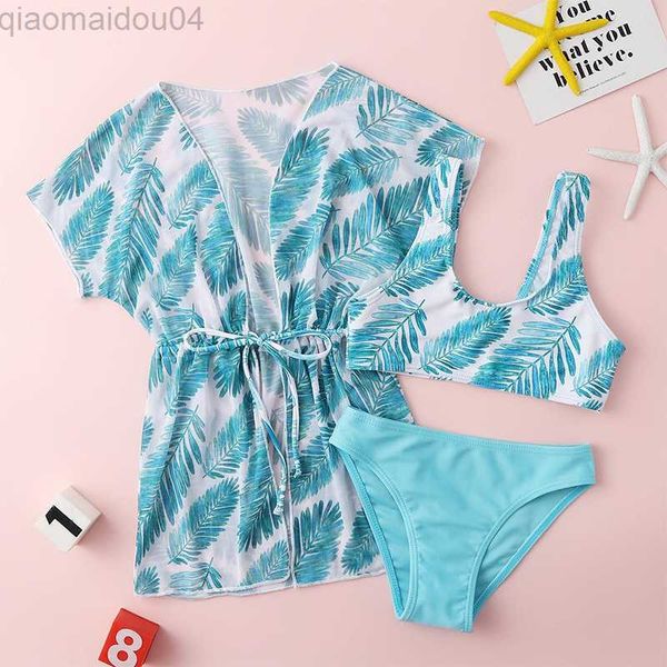 Conjuntos de ropa Traje de baño para niñas pequeñas de verano Estampado de leopardo floral Traje de baño para niños Bikini de 3 piezas Traje de piscina para niña Kid Bathin AA230504