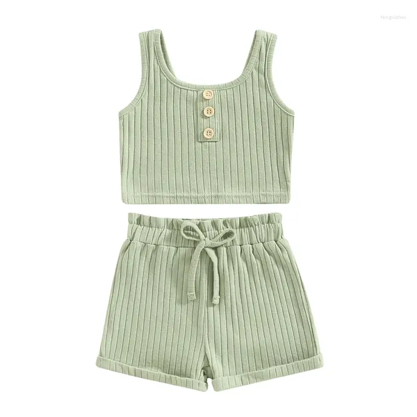 Vêtements Ensembles d'été pour tout-petit bébé filles filles tenue Vêtements de couleur solide bouton de ventre à crampons