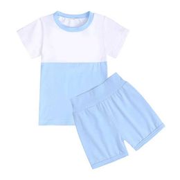 Kledingsets Zomertrainpakken voor kinderen Toddler Baby Boy Girls Clothing Sets Patchwork Soft Top+Shorts For Girls Teens Homwear Set 2pcs Y240515