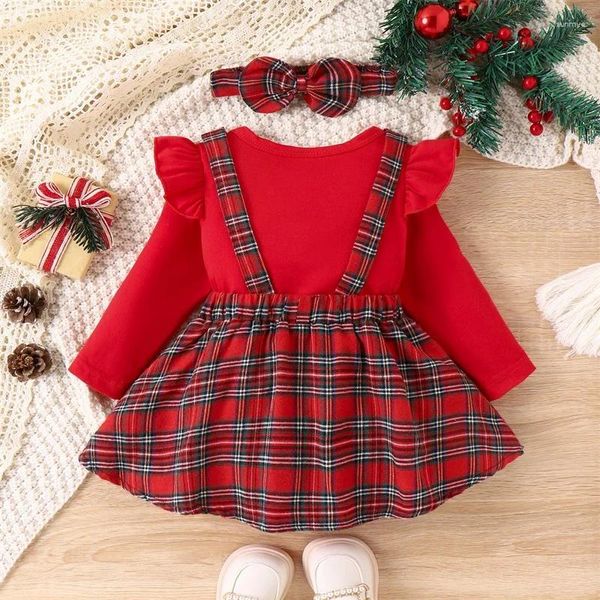 Conjuntos de ropa Sunfanrtnn Christmas Born Baby Girls Outfit 3 piezas con volantes de manga larga Romper Body Monos Falda Diadema Ropa de Navidad