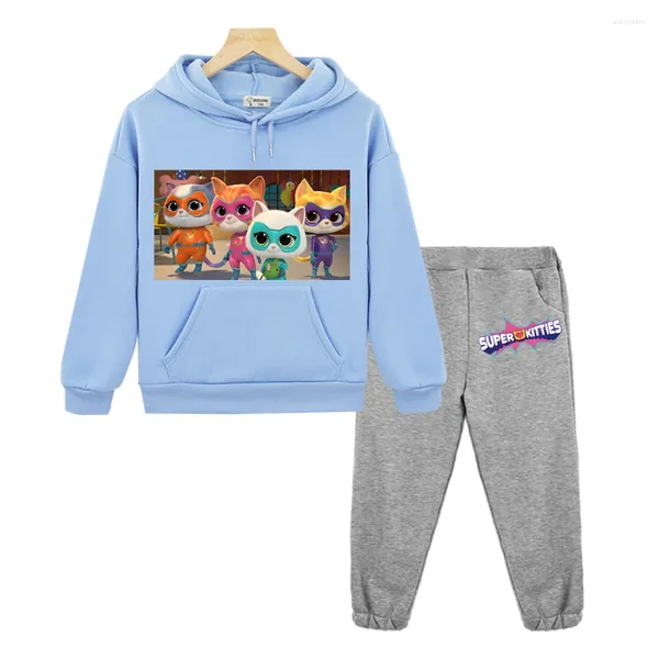 Ensembles de vêtements Super Kitties Automne Sweat-shirt à capuche en polaire Veste décontractée Pull Enfants Boutique Vêtements Y2k Anime Sweat à capuche pour garçons filles
