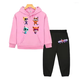 Conjuntos de ropa Super Kitties Sudadera con capucha de otoño Ropa para niños y niñas Chaqueta de lana Jersey Lindo Gato Anime Sudadera con capucha Kids Boutique