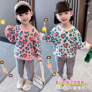 Ensembles de vêtements Sweet Love Enfants PrintempsAutomne Ensemble à manches longues Sportif Couleur unie Sweat Pantalon Deux pièces Mode pour enfants pour filles