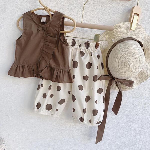 Ensembles de vêtements Sweet Polka Dot Girls with Hat Summer Color Couleur Top Pantal Pantal