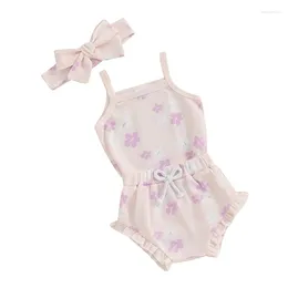 Set di abbigliamento Canotta Completi estivi per bambina 3 pezzi Vestiti Body senza maniche floreale e pantaloncini in PP con fascia
