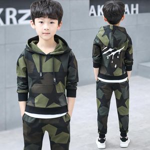 Kledingsets tienerjongens set kinderen tracksuit camouflage kostuum hoodies tops broek kinderen outfits 4 6 8 9 10 12 14 jaar