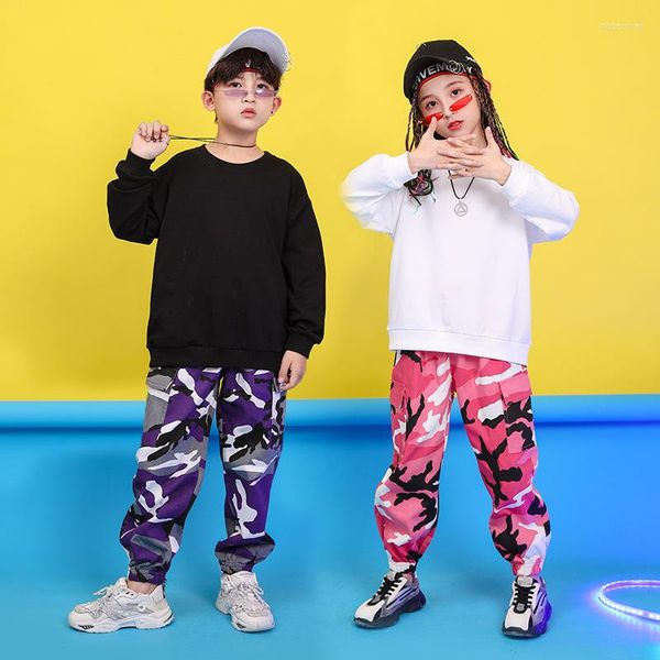 Ensembles de vêtements Teen Boys Printemps Streetwear Sweat-shirt de couleur unie Top Camo Pantalon 2pcs Enfants Survêtement Filles Hip Hop Tenues 3-16 ans