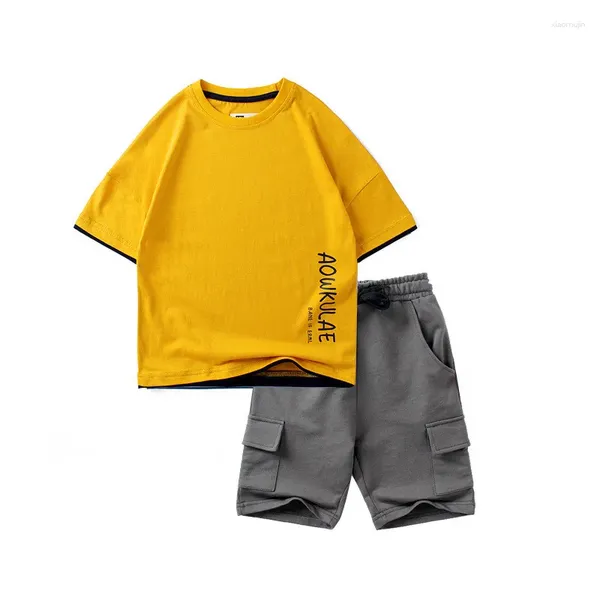 Juegos de ropa Boys adolescentes Summer Summer Camiseta y pantalones pantalones cortos de carga 2 piezas para niños 6 8 10 12 14 años de desgaste