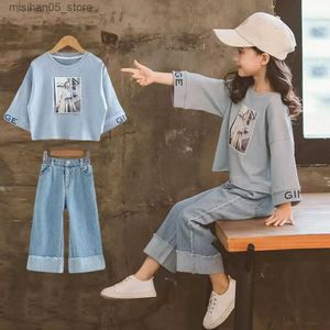 Ensembles de vêtements Teenage Autumn Spring Girls Girls Clothes 2023 Childrens à manches longues Sweatshirt + jeans 2pcs Ensemble de vêtements pour enfants 6 8 10 13 ans Q240425