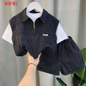 Ensembles de vêtements Teenage Boy Summer Stripe Outfits Baby Kid Children Polo Set Boy Thin Short Sleeves Patchwork Shirt Shorts 2 Pc Casual Suit 230617