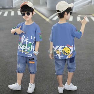 Kledingsets tienerjongens 6 8 9 10 12-jarige kledingset zomercasual kleding t-shirt+broek boy kleding kinderen kleding d240514