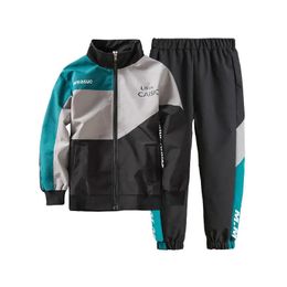 Kledingsets Tienerjongenskledingset Herfst Kinderen Patchwork Sportkleding Pakken Mode Grote jongen Rits Verjaardag Outfit Kostuums voor kinderen 231005