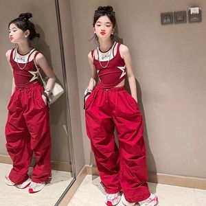 Ensembles de vêtements Adolescentes Casual Wear Star Vest Tops Pantalons Cargo à jambes larges Costumes Hip Hop Enfants Pantalons de survêtement Poches Joggers Pantalons Survêtement