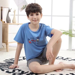 Kledingsets Tiener Boy Girl Pyjama Set Kids Summer Stripe Cotton Sleepwear Korte mouw Verjaardagscadeau School Loungewear 7 16Y 230628