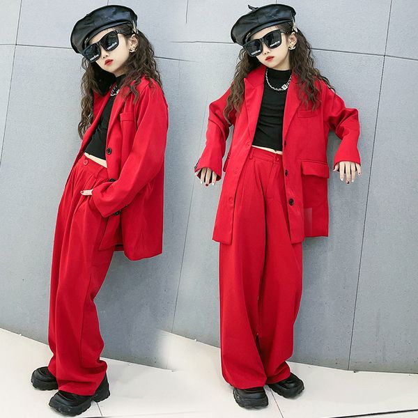 Ensembles de vêtements Adolescent filles lâche blazer pantalon deux pièces costume pour enfants décontracté enfants fille hip hop tenues de danse 12 13 ans 230504