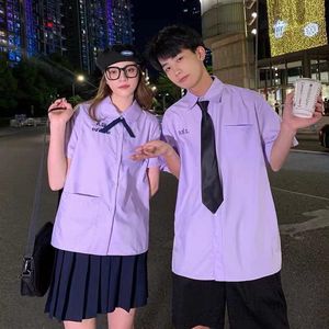 Kleding Sets Thais schooluniform Purple Purple Dames's Heren Turn Down Collar Shirt JK Short Sleeve Shirt Clothing