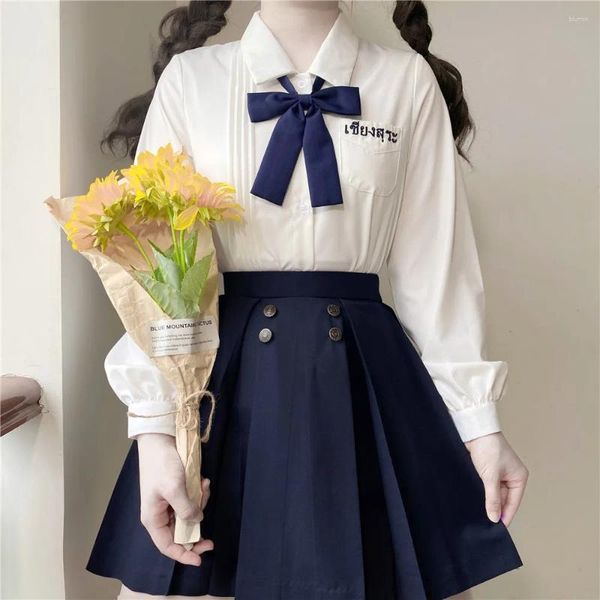 Ensembles de vêtements Thaïlande coréen à manches longues chemise violette blanche jupe plissée robe de fille pour uniforme scolaire JK étudiants cosplay tenue de marin