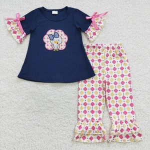 Ensembles de vêtements Thanksgiving Girl Suit en gros de la broderie de coton pur purement pantalon à manches courtes en coton pur