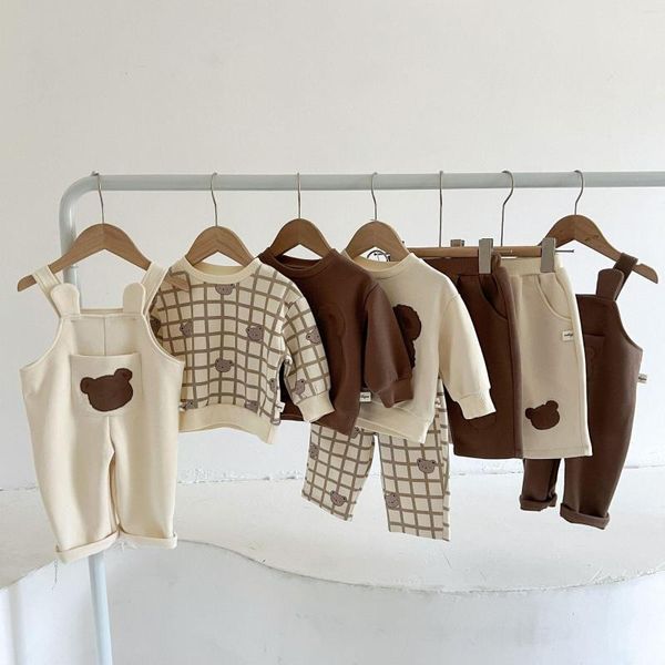 Ensembles de vêtements Le gérant du magasin recommande des vêtements pour bébés en automne Bretelles Pull de dessin animé Costume décontracté pour garçons et filles