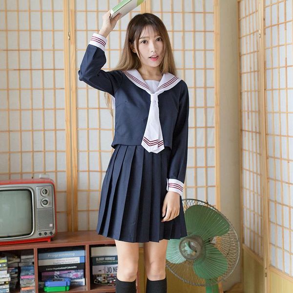 Ensembles de vêtements Trois lignes rouges Col blanc Summer Navy Sailor Costume Tops Jupes Femmes Élégant JK High School Uniforme Classe Étudiants ClothClot