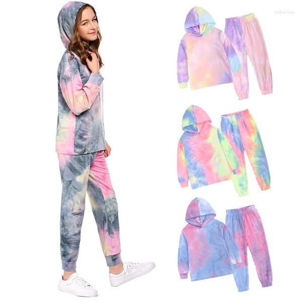 Conjuntos de ropa Tie Dye Outwear Traje para niños Monos Niñas Niños Bebés Imprimir Niños Ropa Sudadera con capucha Chaquetas Pantalones 2 piezas