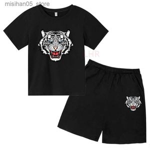Kledingsets Tiger Head Childrens T-shirt Set 2-12 jaar oude jongens en meisjes Casual korte mouwen geprinte zomertop+shorts Q2404251