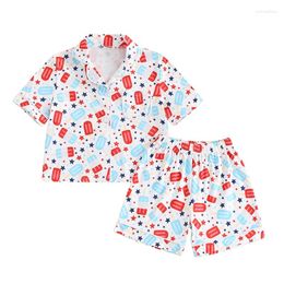 Ensembles de vêtements pour tout-petit 4 juillet Pajamas Kids Satin Set Girls Star Print Tops Shorts Sleepwear Baby