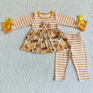 Ensembles de vêtements Arrivées pour les enfants Automne Baby Girls Girls Halloween Ghost Stripe Bow Long Manche Pantal