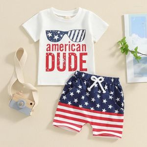 Kledingsets Toddler Baby Boy 4 juli Outfits Ronde Nek Korte mouw Letter Afdrukken Star Shorts Independence Day Set