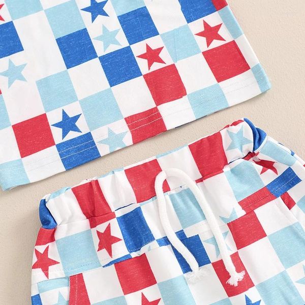 Ensembles de vêtements pour tout-petit bébé Boy Boy 4 juillet Tiptifiée American Flag Top top and short set 2 pièces Vêtements de jour de l'indépendance pour les enfants