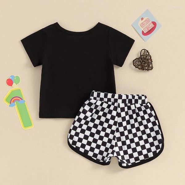 Ensembles de vêtements pour bébés garçons, tenue d'anniversaire, deux lettres brodées, T-shirt, short de jogging, vêtements d'été gaufrés