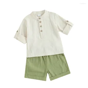 Ensembles de vêtements pour bébés garçons, vêtements en coton et lin, chemises et Shorts à manches courtes boutonnés, ensemble d'été de 1 à 4 ans