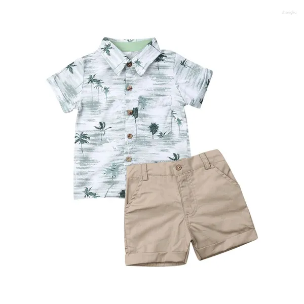 Conjuntos de ropa para niños pequeños, ropa para bebés, traje con estampado de árbol de coco, camisa, Tops, pantalones cortos, conjunto para fiesta de verano para niños