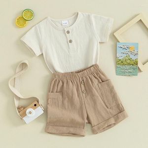 Ensembles de vêtements pour bébés garçons, vêtements d'été de couleur unie, chemise à manches courtes, hauts et shorts de jogging extensibles