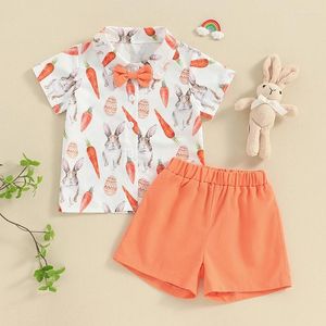 Kledingsets Toddler Baby Boy Easter Outfits Korte mouw Down Shirt Shirt Shorts Set 2pcs Summer Gentleman Kleding