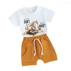 Ensembles de vêtements Toddler Baby Boy Excavator tenue un peu de terre ne blesse jamais de t-shirt de construction et de shorts RTPOL
