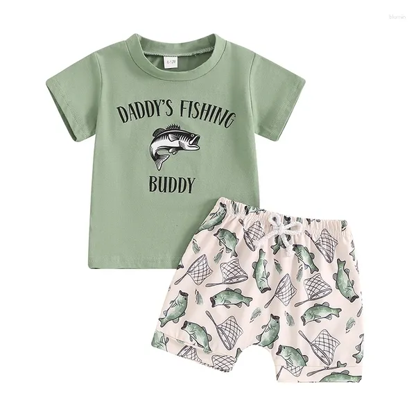 Ensembles de vêtements Toddler Baby Boy Fishing tenue papa s pote à manches courtes t-shirts à poissons de poisson short élastique élastique