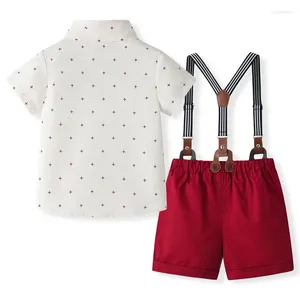 Kledingsets Peuter Baby Boy Gentleman Outfit Shirt met korte mouwen en vlinderdas en jarretelshort Set formele kleding